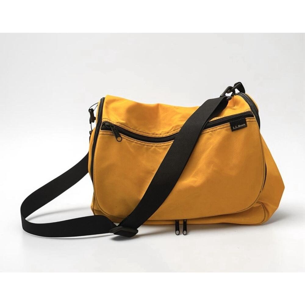 L.L. BEAN Duffle Bag Yellow Travel Hiking Gym Overnight Nylon 3598-2